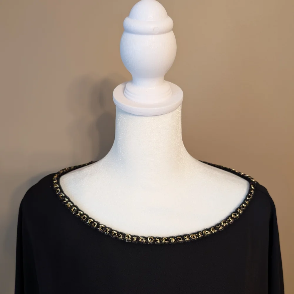 Michael Kors Women's Black Tunic Poncho Gold Chain Neckline Size L/XL